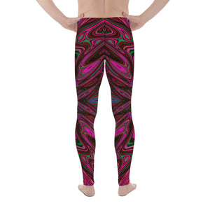Men's Leggings, Trippy Hot Pink, Red and Blue Abstract Butterfly