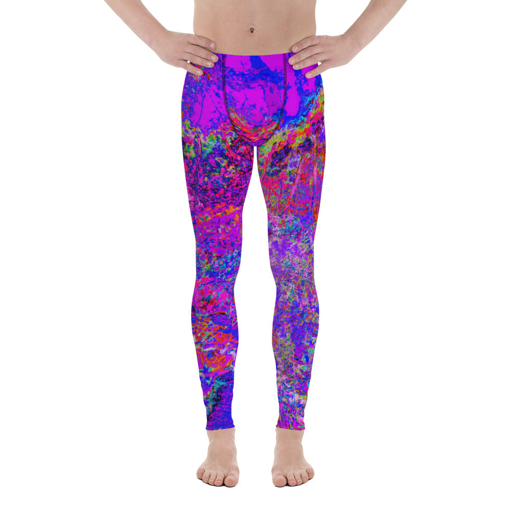 Men's Leggings, Psychedelic Impressionistic Purple Garden Landscape