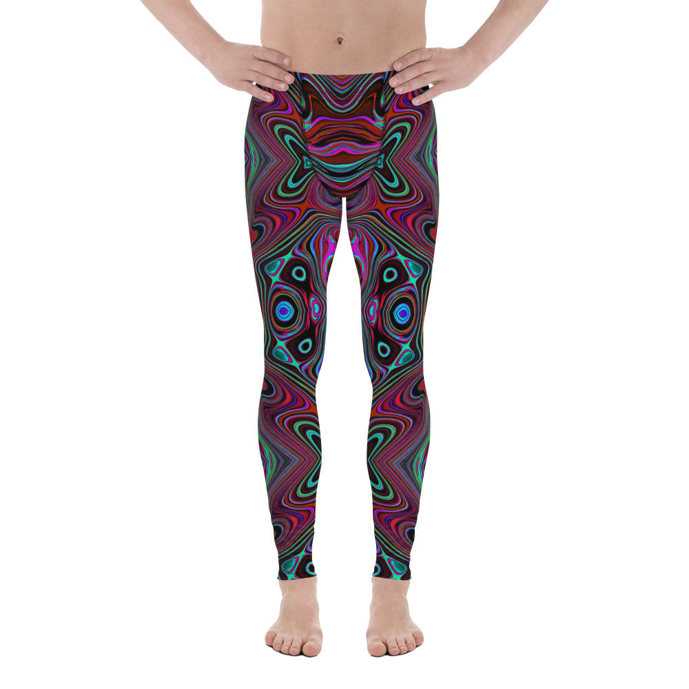 Men's Leggings, Trippy Seafoam Green and Magenta Abstract Pattern