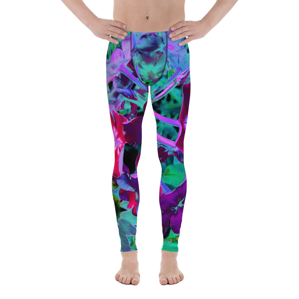 Men's Leggings, Dramatic Red, Purple and Pink Garden Flower