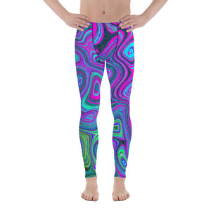 Men's Leggings, Marbled Magenta and Lime Green Groovy Abstract Art