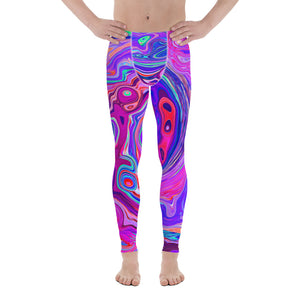 Men's Leggings, Retro Purple and Orange Abstract Groovy Swirl