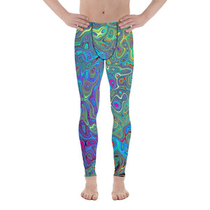 Men's Leggings, Magenta, Blue and Sea Foam Green Retro Swirl