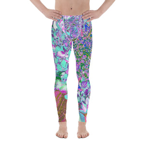 Men's Leggings, Elegant Aqua and Purple Limelight Hydrangea Detail