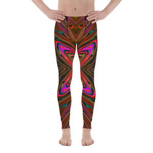 Men's Leggings, Abstract Trippy Orange and Magenta Butterfly