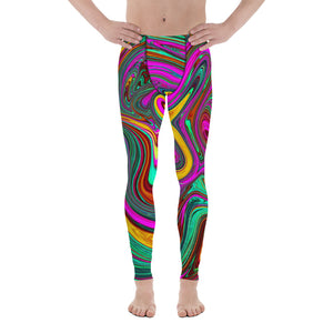 Men's Leggings, Marbled Hot Pink and Sea Foam Green Abstract Art