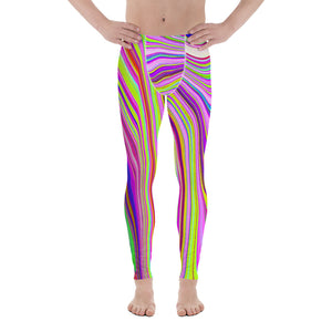 Men's Leggings, Trippy Yellow and Pink Abstract Groovy Retro Art