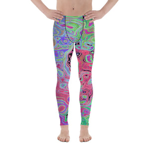 Men's Leggings, Pink and Lime Green Groovy Abstract Retro Swirl