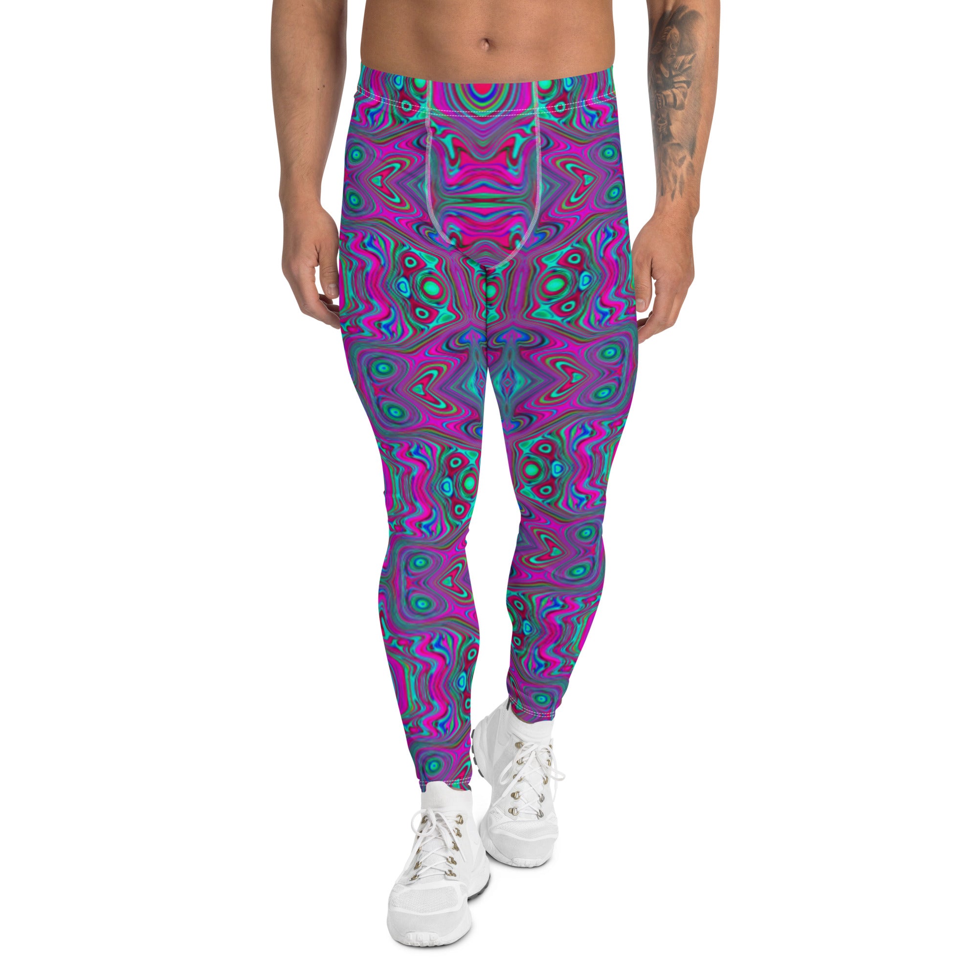 Men's Leggings, Trippy Retro Magenta, Blue and Green Abstract