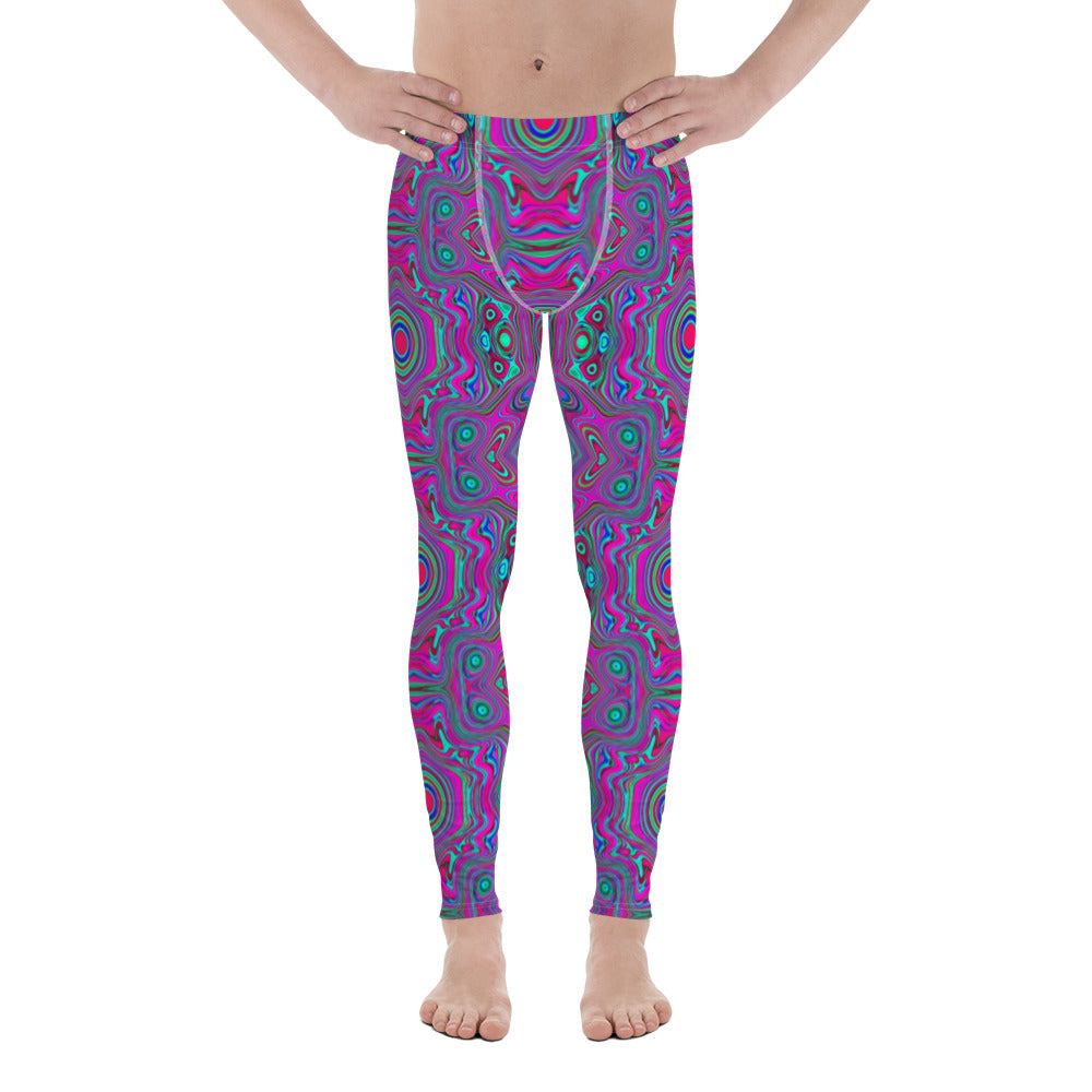 Men's Leggings, Trippy Retro Magenta, Blue and Green Abstract