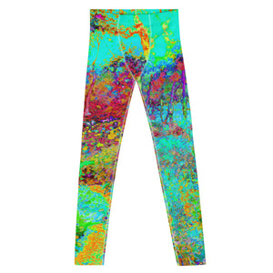 Men's Leggings, Psychedelic Autumn Gold and Aqua Garden Landscape