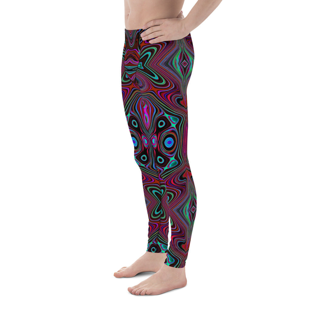 Men's Leggings, Trippy Seafoam Green and Magenta Abstract Pattern