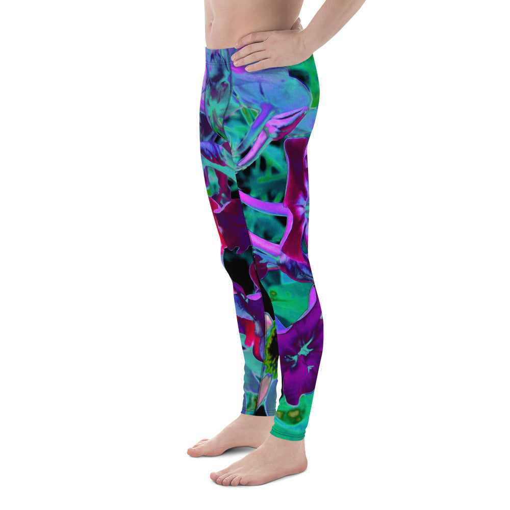 Men's Leggings, Dramatic Red, Purple and Pink Garden Flower