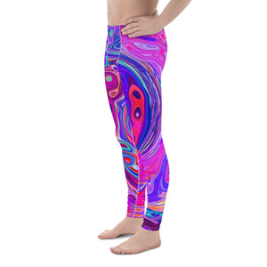 Men's Leggings, Retro Purple and Orange Abstract Groovy Swirl