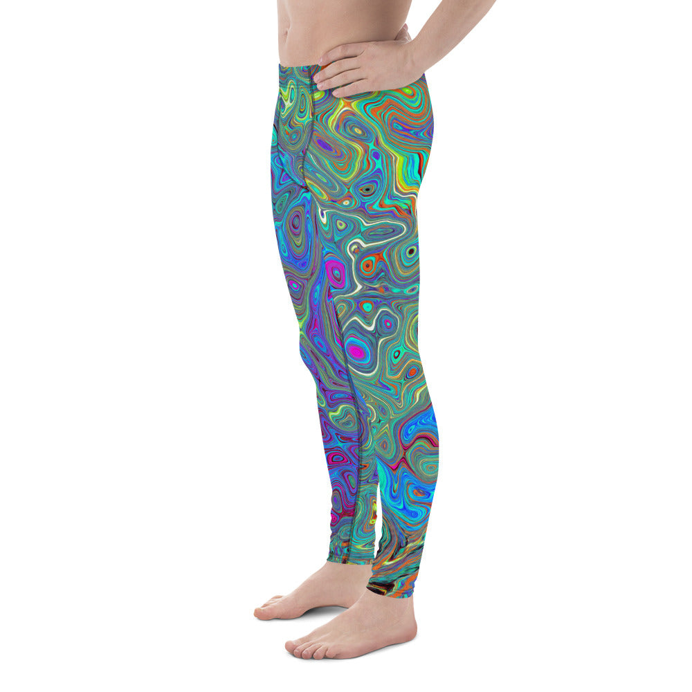 Men's Leggings, Magenta, Blue and Sea Foam Green Retro Swirl