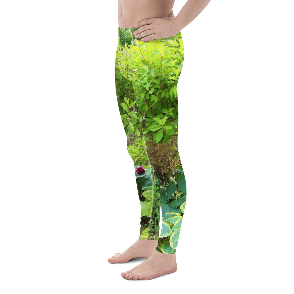 Men's Leggings, Beautiful Green Garden Landscape with Hostas