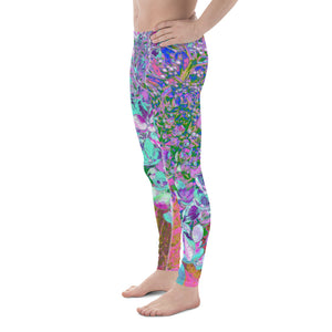 Men's Leggings, Elegant Aqua and Purple Limelight Hydrangea Detail