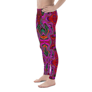 Men's Leggings, Cool Trippy Magenta, Red and Green Wavy Pattern
