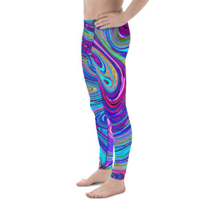 Men's Leggings, Blue, Pink and Purple Groovy Abstract Retro Art