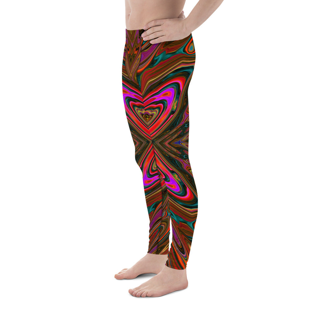 Men's Leggings, Abstract Trippy Orange and Magenta Butterfly