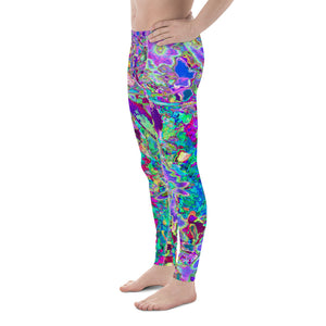 Men's Leggings, Trippy Abstract Pink and Purple Flowers