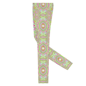 Men's Leggings, Trippy Retro Pink and Lime Green Abstract Pattern