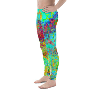 Men's Leggings, Psychedelic Autumn Gold and Aqua Garden Landscape