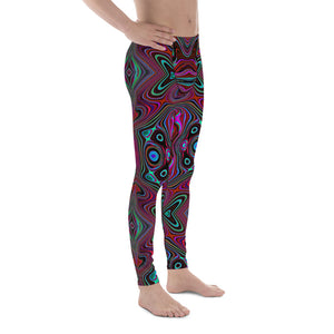 Men's Leggings, Trippy Seafoam Green and Magenta Abstract Pattern