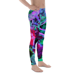 Men's Leggings, Dramatic Red, Purple and Pink Garden Flower