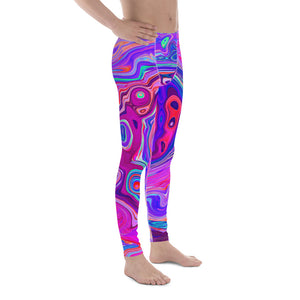 Men's Leggings, Retro Purple and Orange Abstract Groovy Swirl