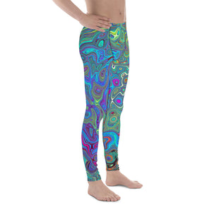 Men's Leggings, Magenta, Blue and Sea Foam Green Retro Swirl