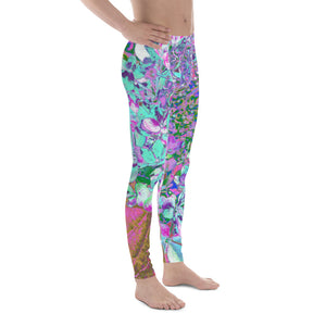 Men's Leggings, Elegant Aqua and Purple Limelight Hydrangea Detail