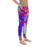 Colorful Men's Leggings, Psychedelic Retro Crimson and Magenta Wildflowers