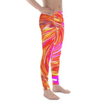 Colorful Men's Leggings, Abstract Retro Magenta and Autumn Colors Floral Swirl