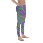 Colorful Men's Leggings, Abstract Trippy Purple, Orange and Lime Green Butterfly