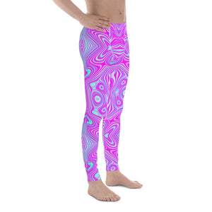 Men's Leggings, Trippy Hot Pink and Aqua Blue Abstract Pattern