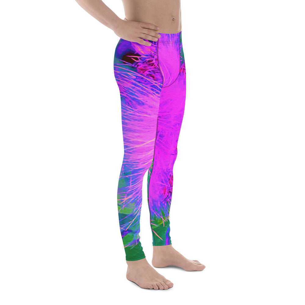 Men's Leggings, Psychedelic Nature Ultra-Violet Purple Milkweed