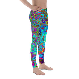 Men's Leggings, Trippy Sky Blue Abstract Retro Liquid Swirl