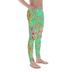 Men's Leggings, Trippy Retro Orange and Lime Green Abstract Pattern