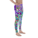 Men's Leggings, Trippy Abstract Pink and Purple Flowers