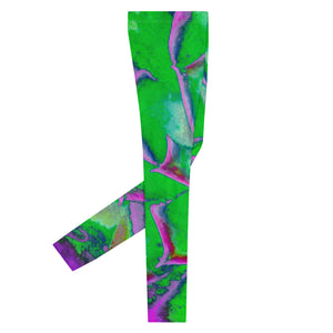 Men's Leggings - Green and Magenta Succulent Sedum Rosette