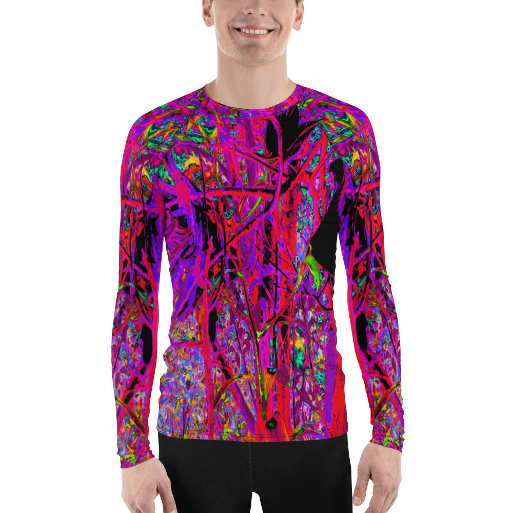 Men's Athletic Rash Guards, Trippy Abstract Rainbow Oriental Lily Flowers