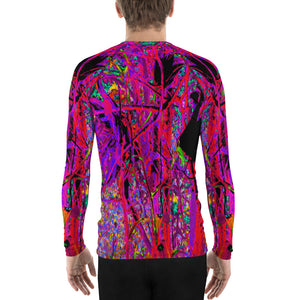 Men's Athletic Rash Guards, Trippy Abstract Rainbow Oriental Lily Flowers