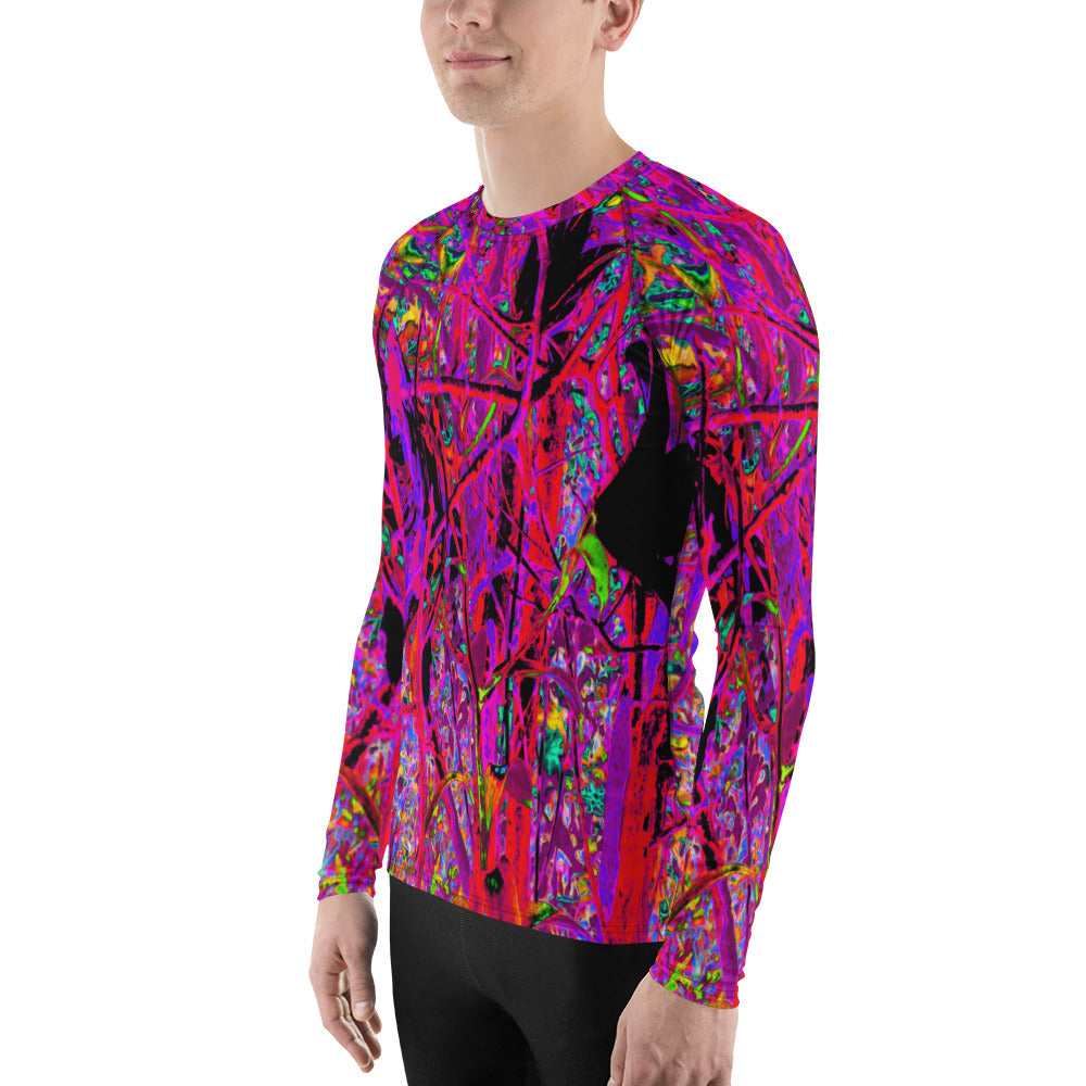 Men's Athletic Rash Guards, Trippy Abstract Rainbow Oriental Lily Flowers