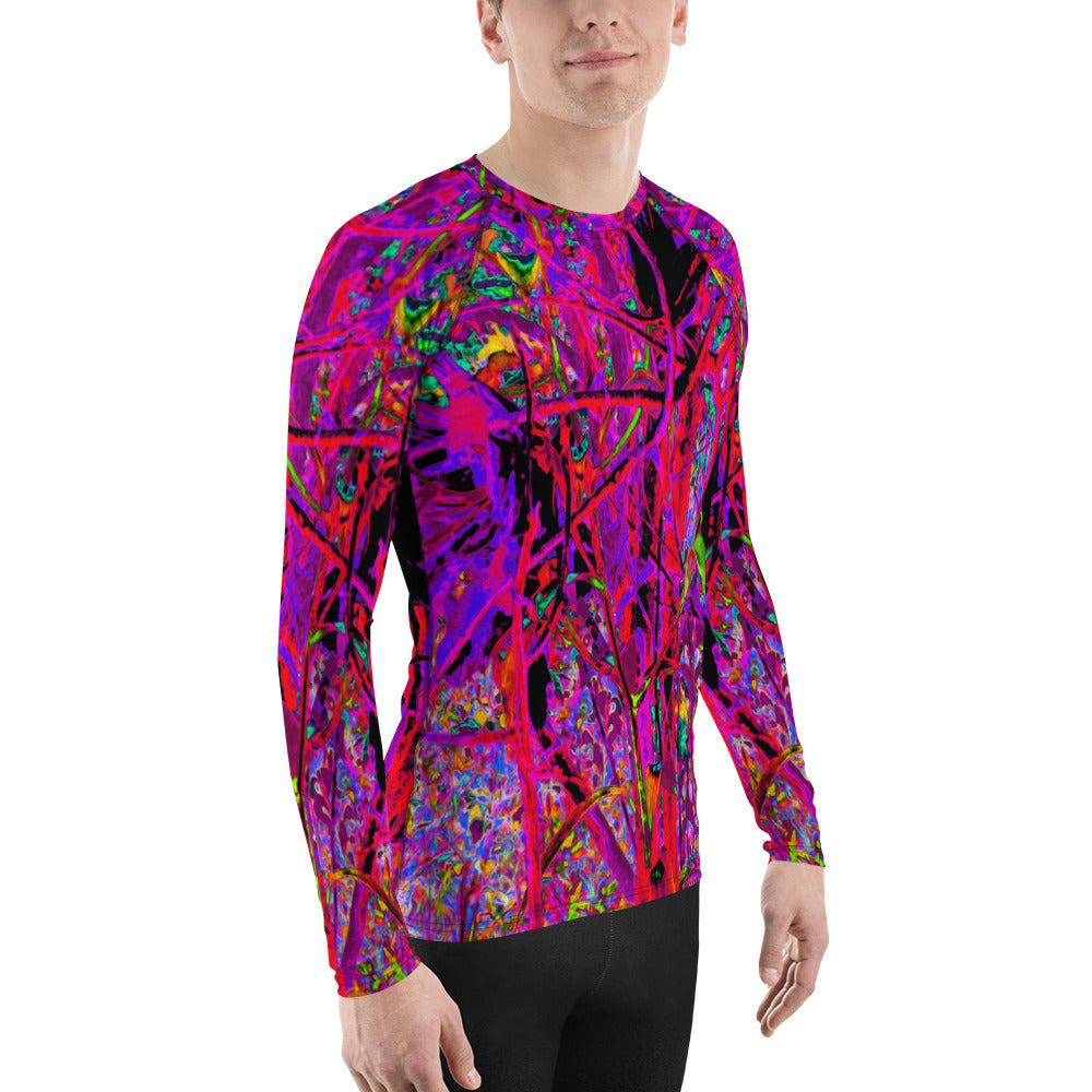 Men's Athletic Rash Guards, Trippy Abstract Rainbow Oriental Lily Flowers