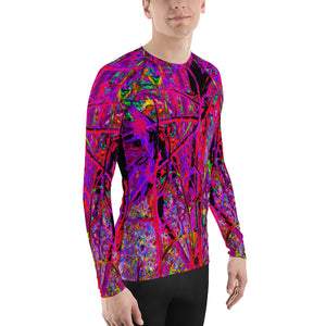 Men's Athletic Rash Guards, Trippy Abstract Rainbow Oriental Lily Flowers