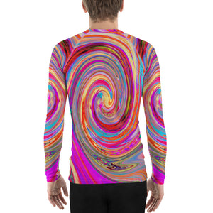 Men's Athletic Rash Guard Shirts, Colorful Rainbow Swirl Retro Abstract Design