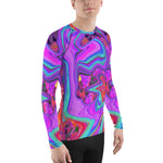 Men's Athletic Rash Guard Shirts, Retro Purple, Blue and Orange Abstract Liquid Art