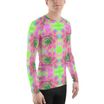 Men's Athletic Rash Guard Shirts, Sedum Rosette Pattern in Lime Green and Pink