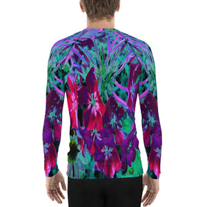 Men's Athletic Rash Guard Shirts, Dramatic Red, Purple and Pink Garden Flower